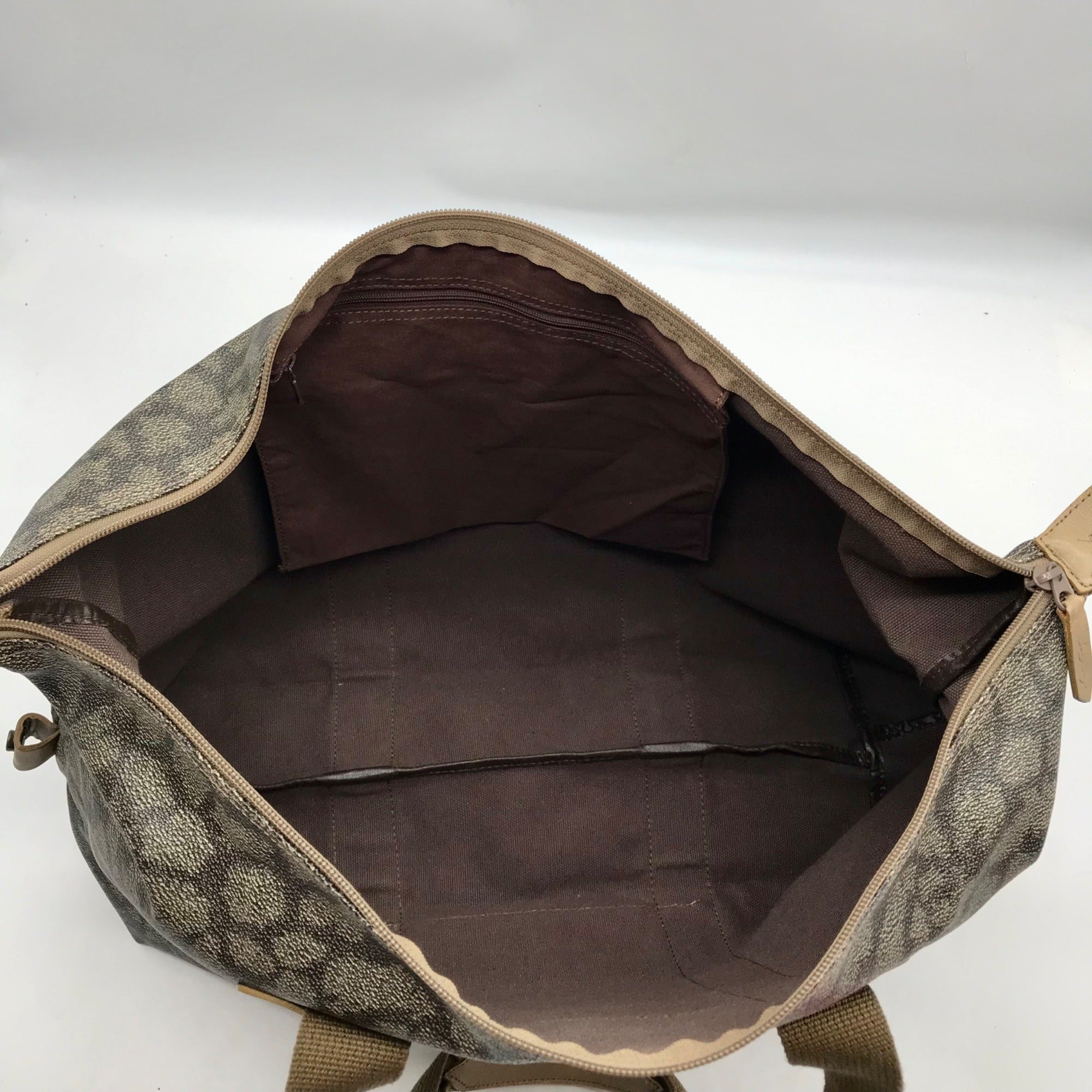 Yves Saint Laurent Beige &amp; Brown  Canvas Vintage Giraffe Print Duffle Bag