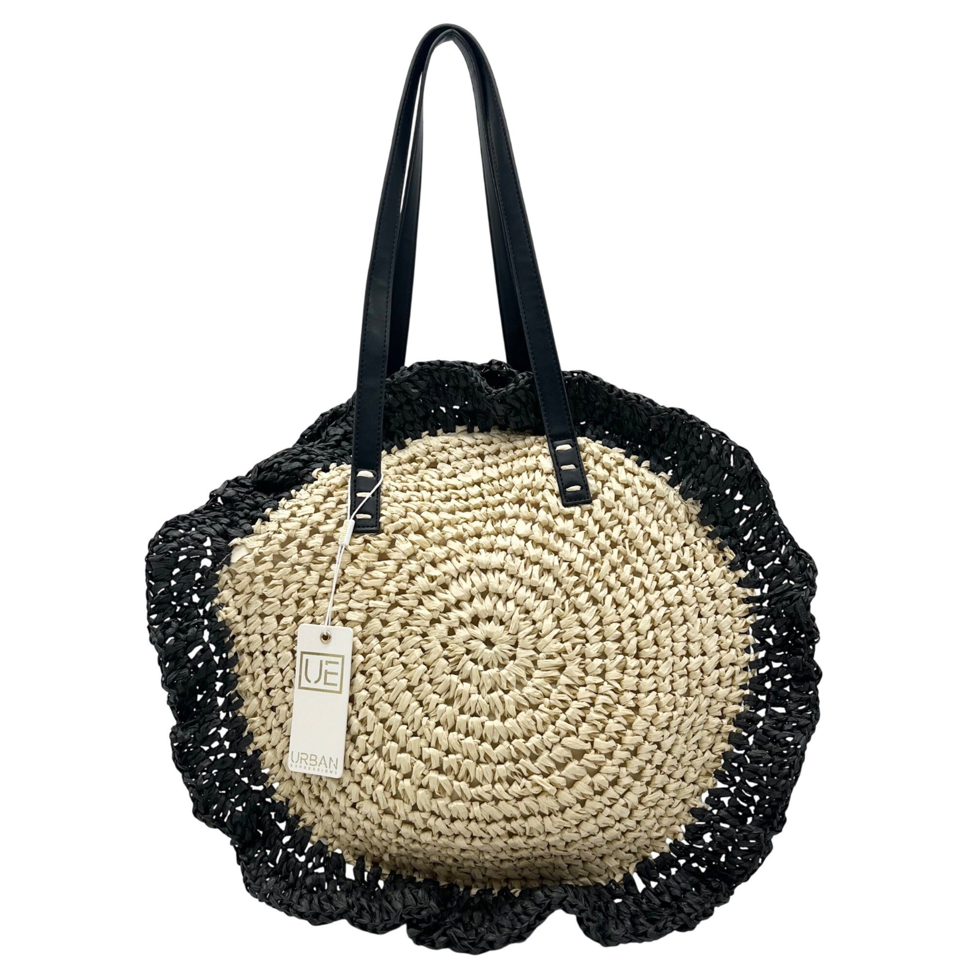 Urban Expressions Natural and Black Indy Tote Bag with Ruffle Edges
