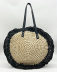 Urban Expressions Natural and Black Indy Tote Bag with Ruffle Edges