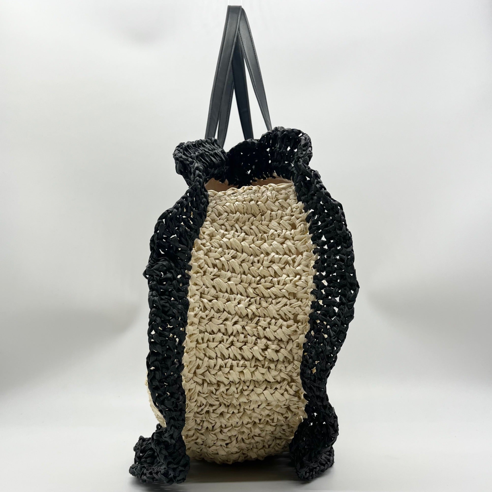 Urban Expressions Natural and Black Indy Tote Bag with Ruffle Edges