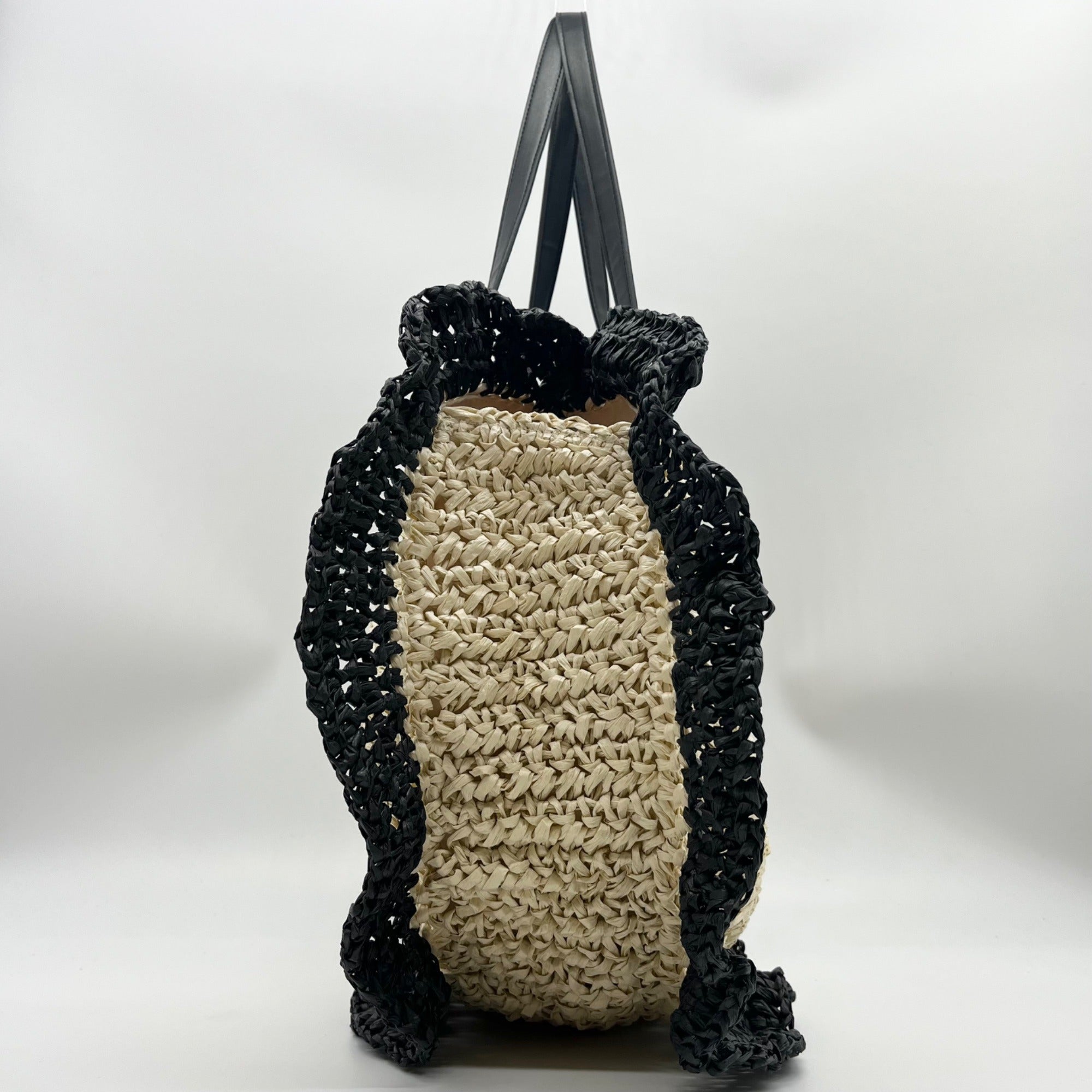 Urban Expressions Natural and Black Indy Tote Bag with Ruffle Edges