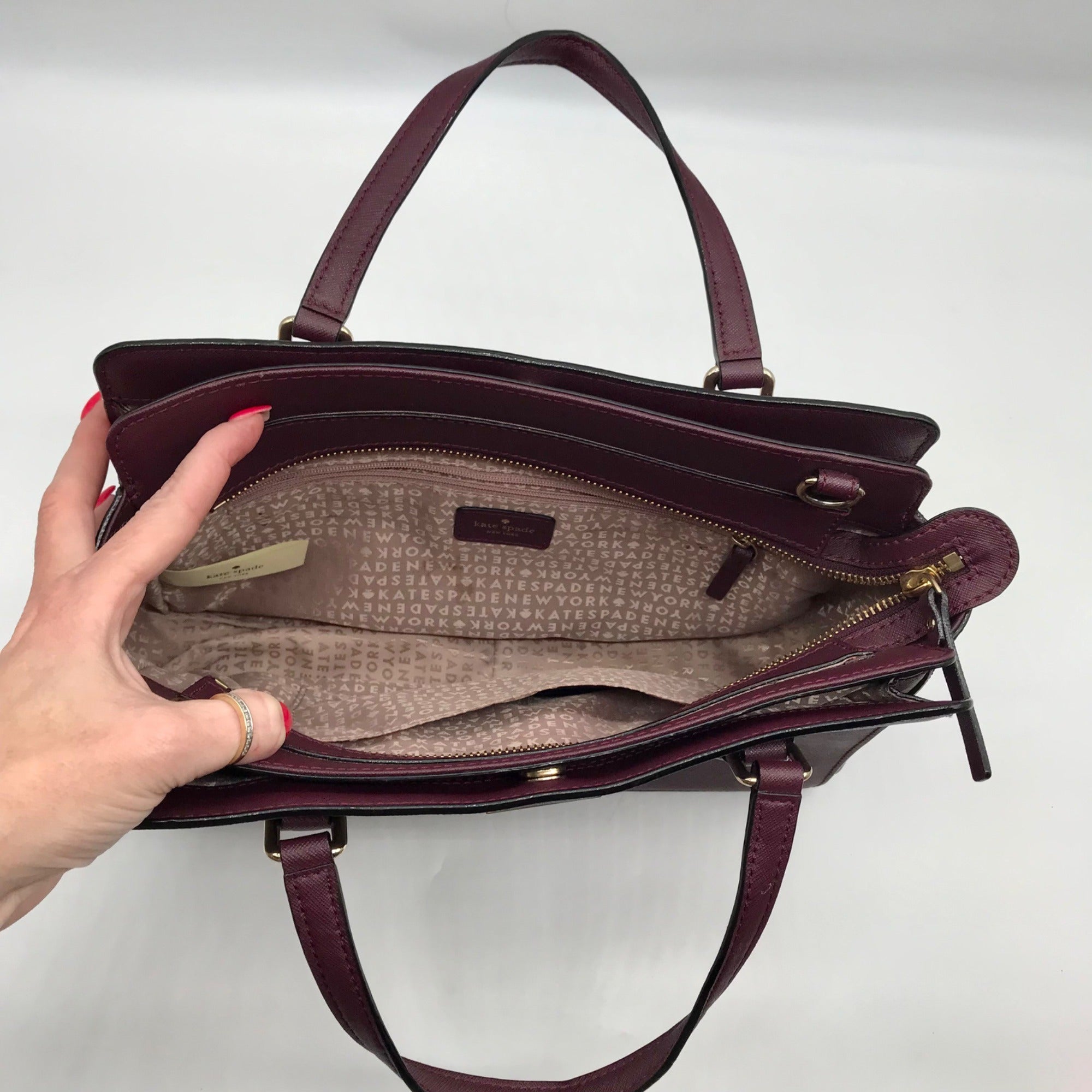Kate Spade Dark Purple Saffiano Leather Reese Laurel Way Satchel bag