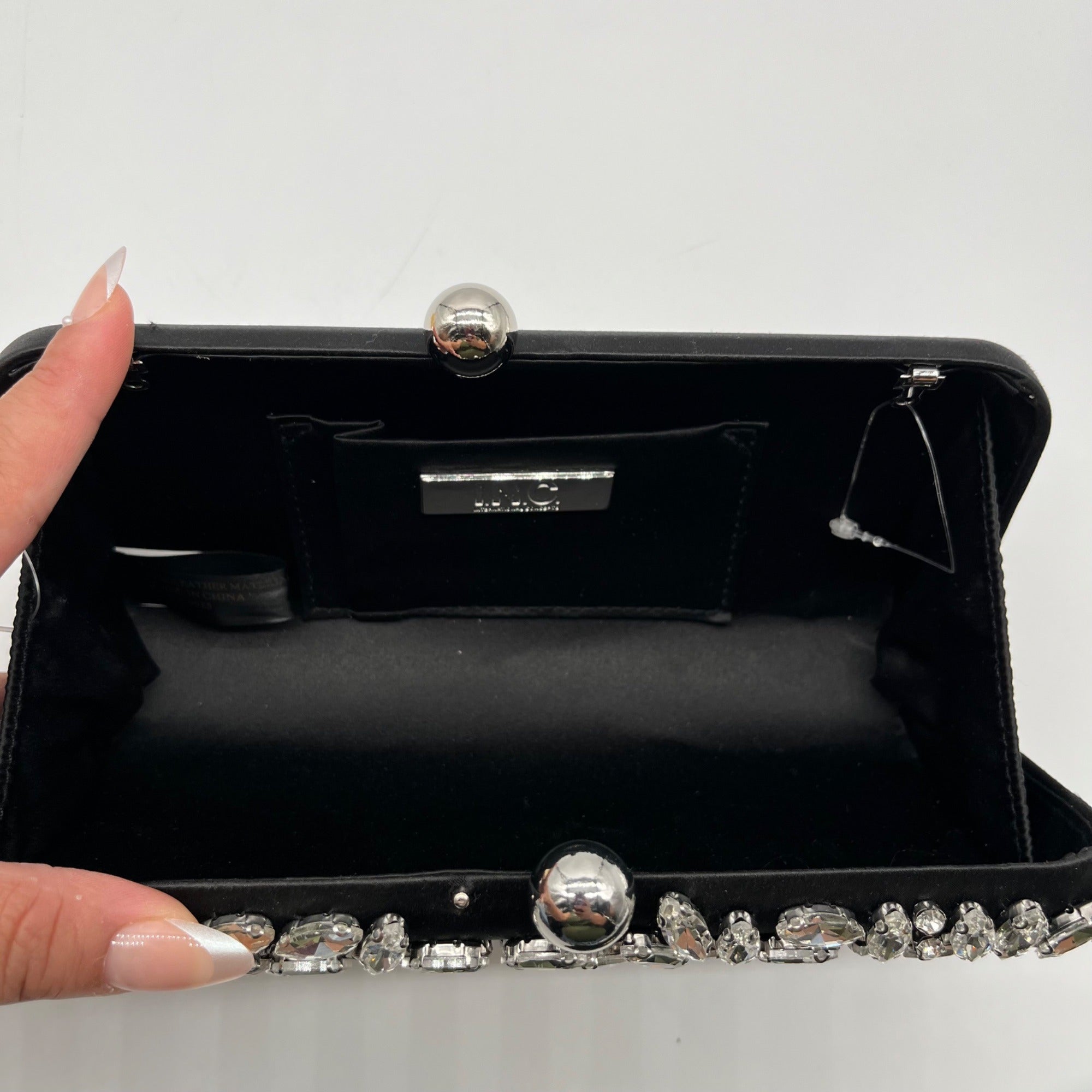 I.N.C. International Concepts Black East West Embellished Minaudiere Convertible Clutch
