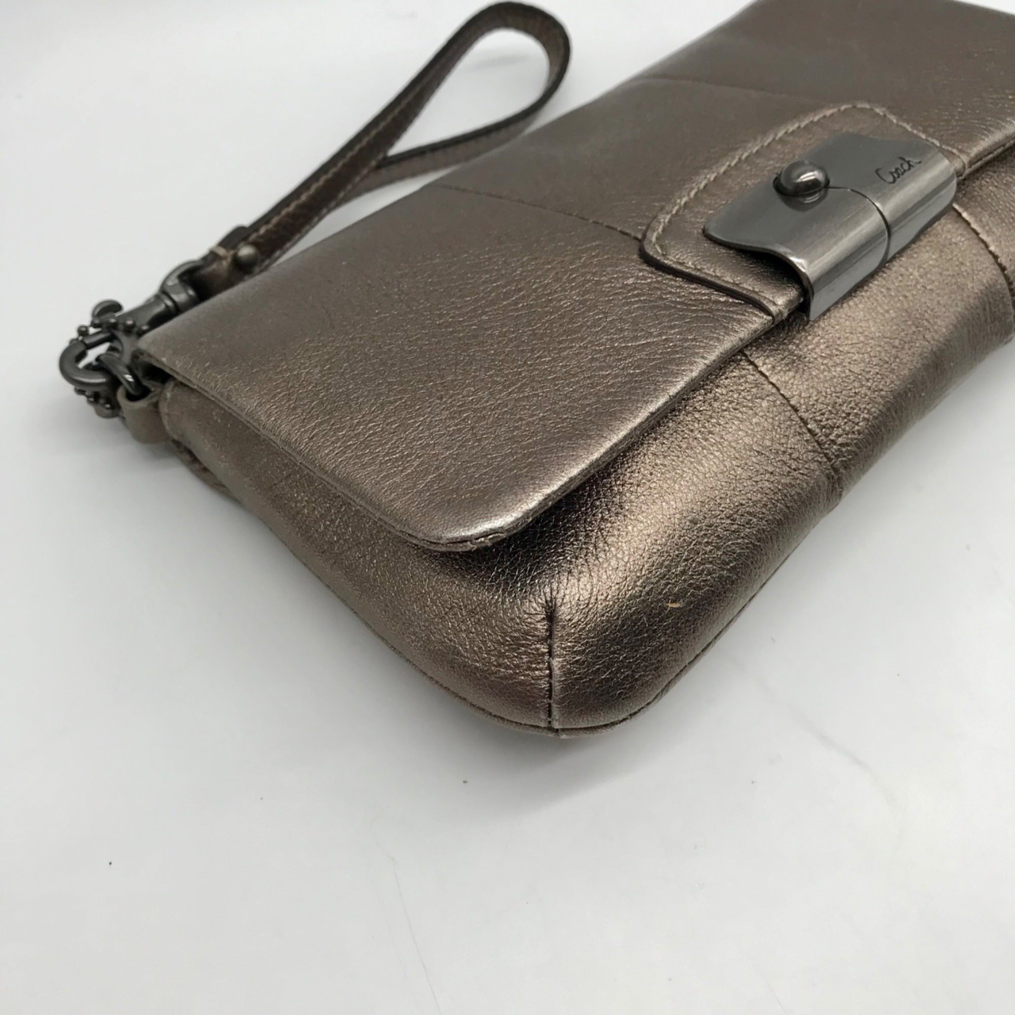 Coach Metallic Bronze Leather Wristlet Clutch
