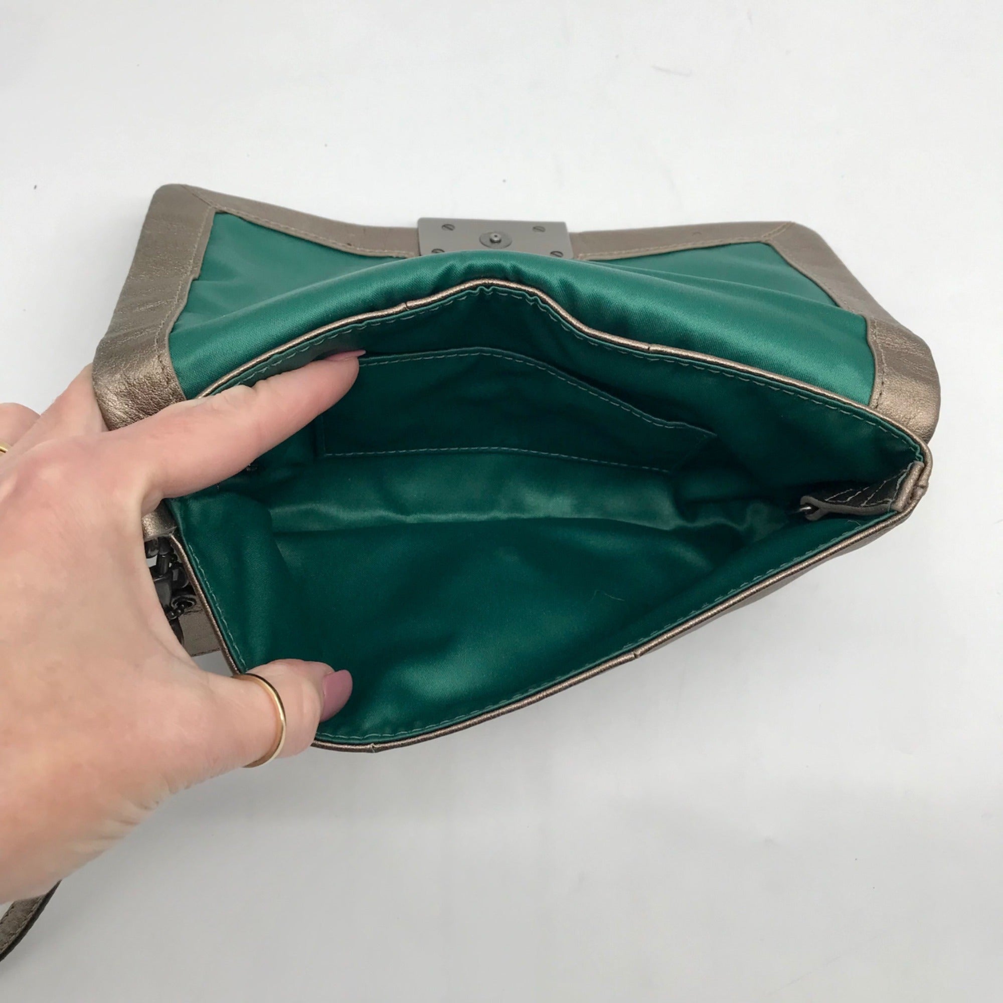 Coach Metallic Bronze Leather Wristlet Clutch