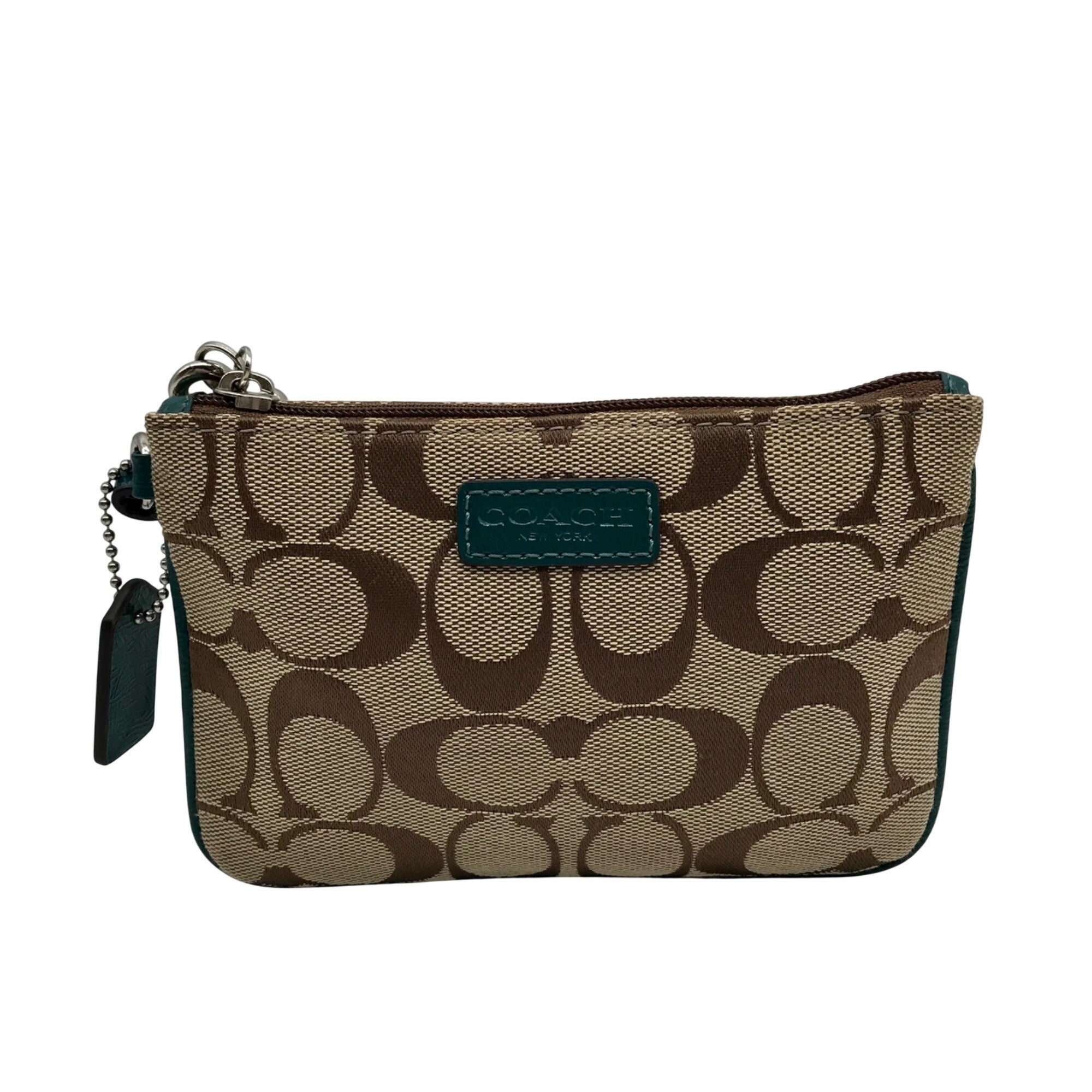 Coach Brown And Blue Monogram Wristlet
