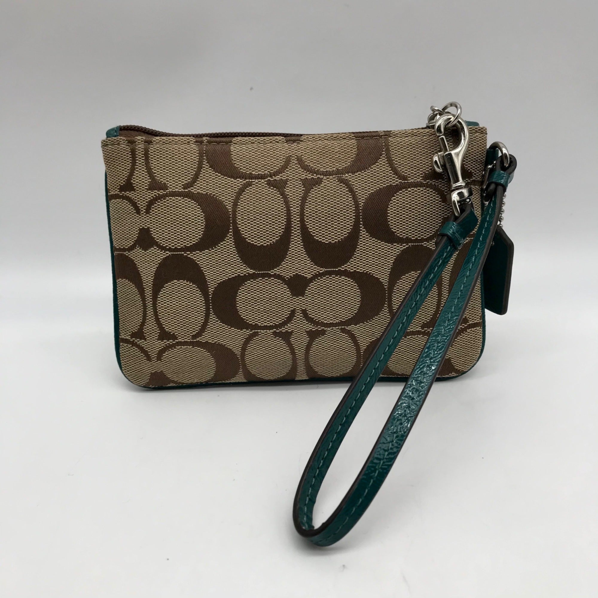Coach Brown And Blue Monogram Wristlet