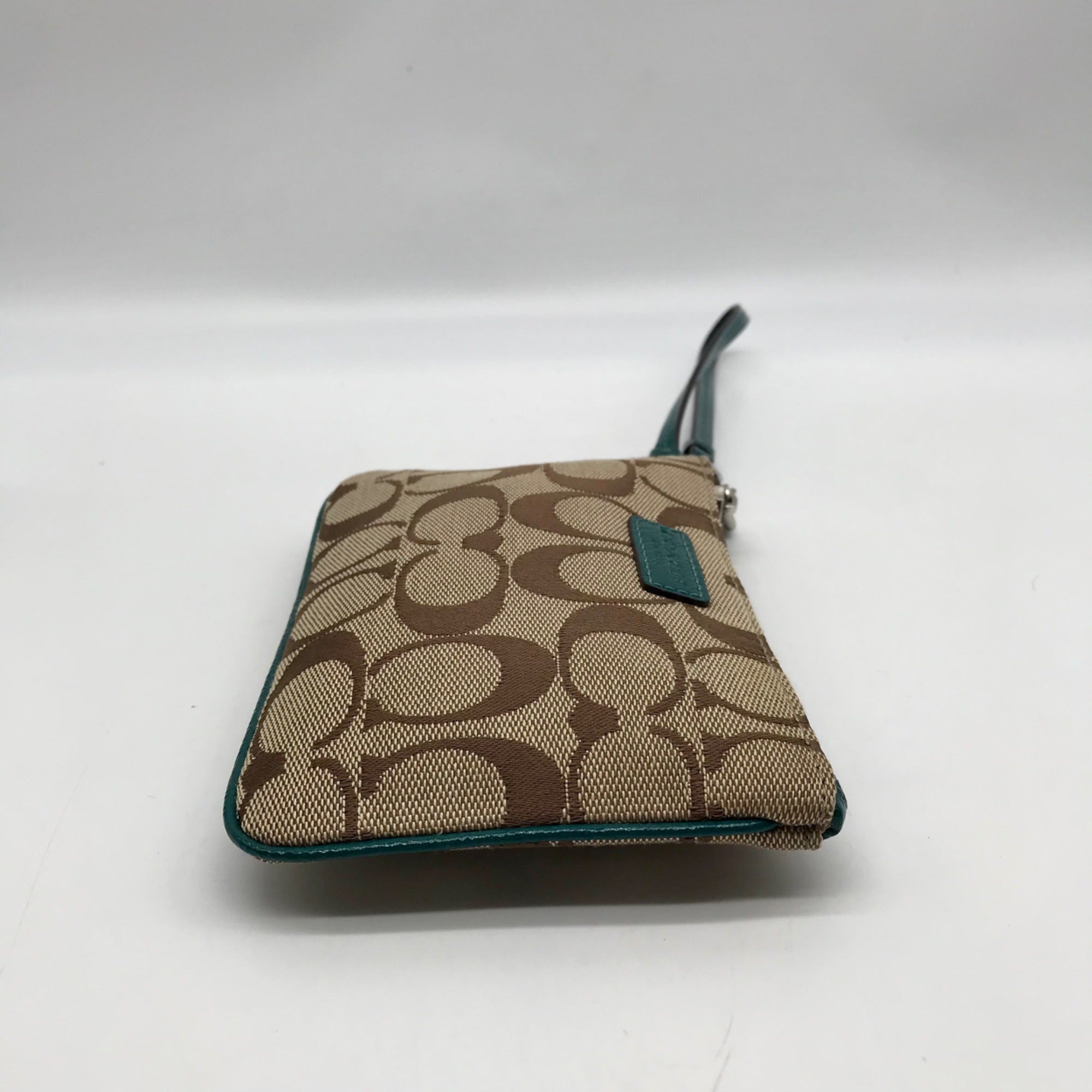 Coach Brown And Blue Monogram Wristlet