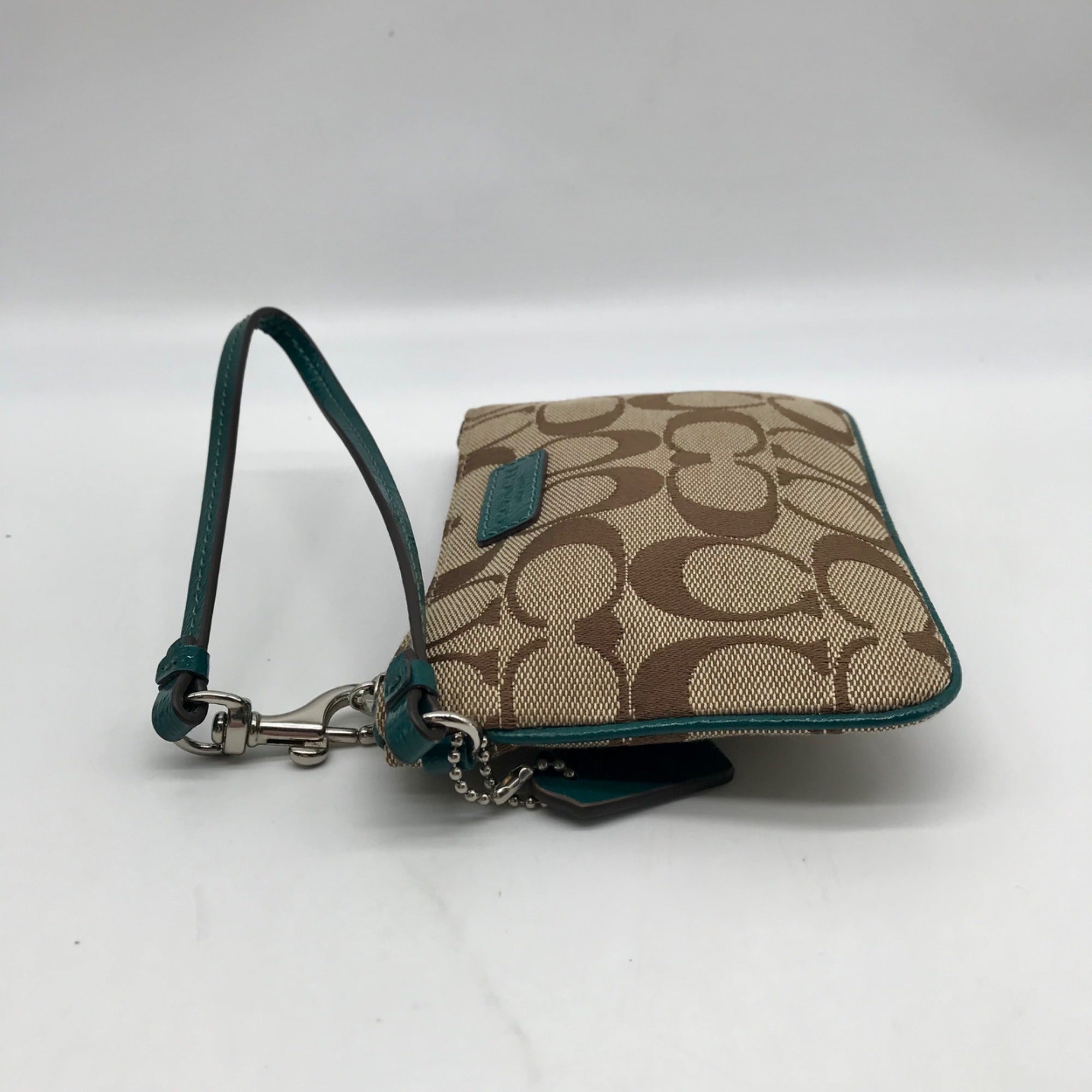 Coach Brown And Blue Monogram Wristlet