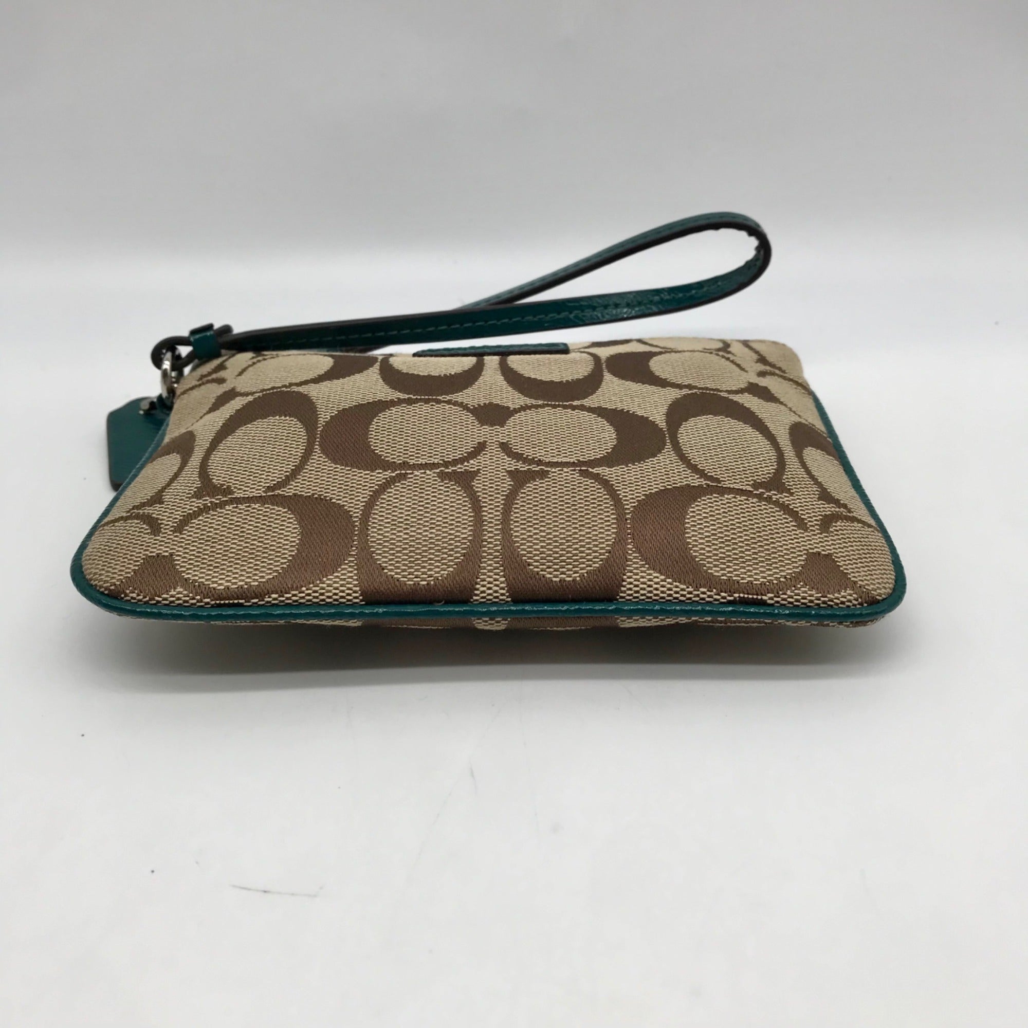 Coach Brown And Blue Monogram Wristlet