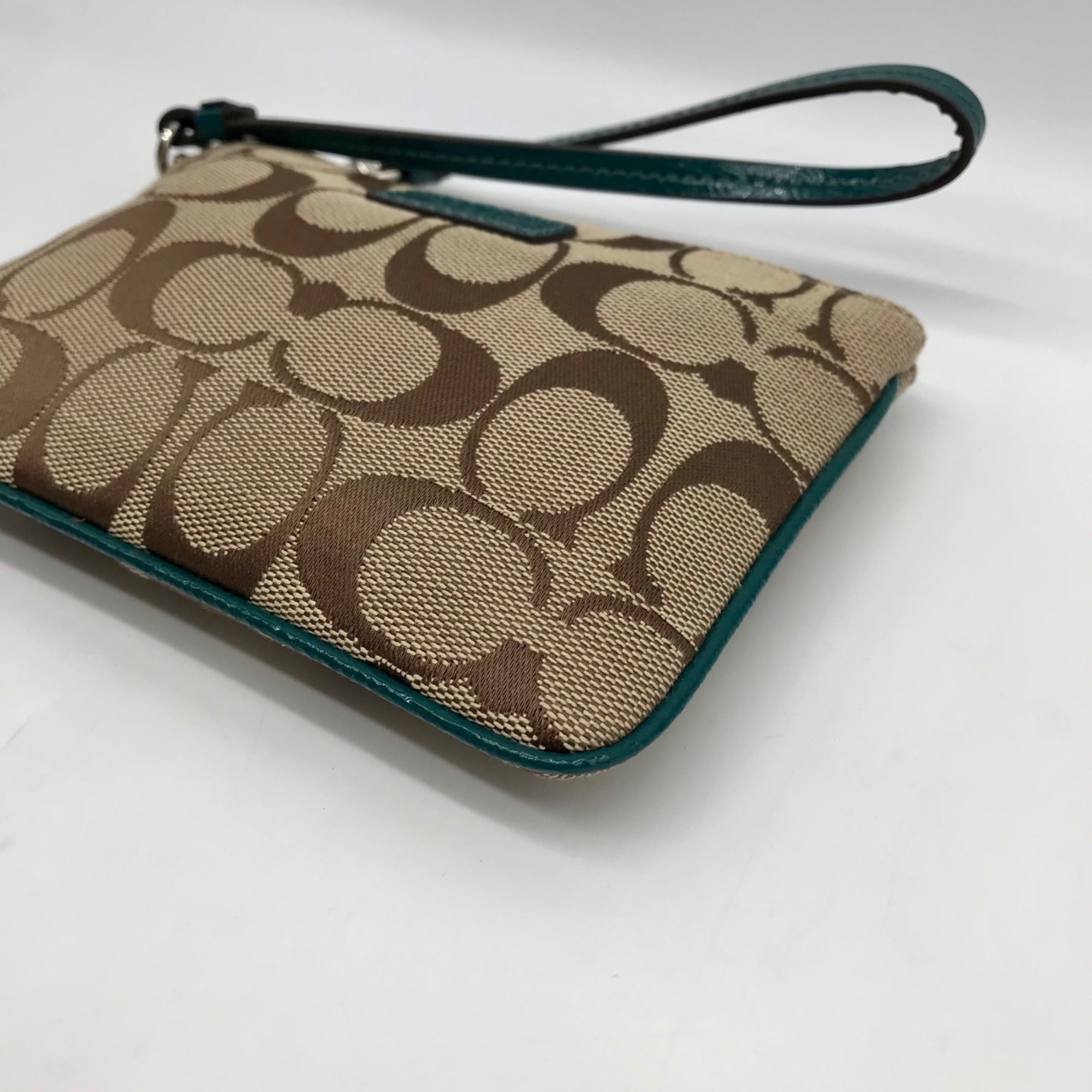 Coach Brown And Blue Monogram Wristlet