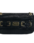 Michael Kors Black Python Leather Hamilton Flap Shoulder Bag