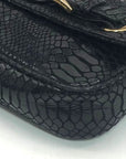 Michael Kors Black Python Leather Hamilton Flap Shoulder Bag