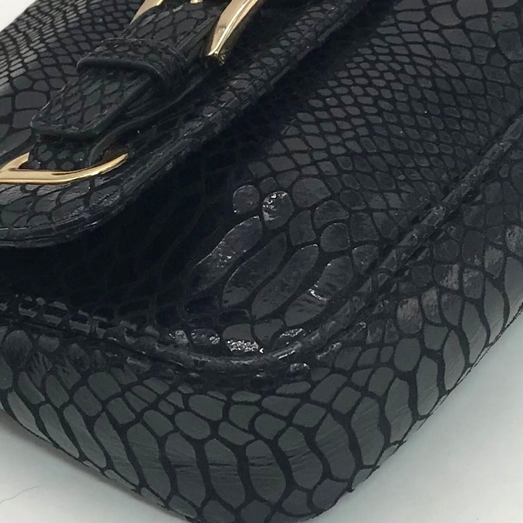 Michael Kors Black Python Leather Hamilton Flap Shoulder Bag