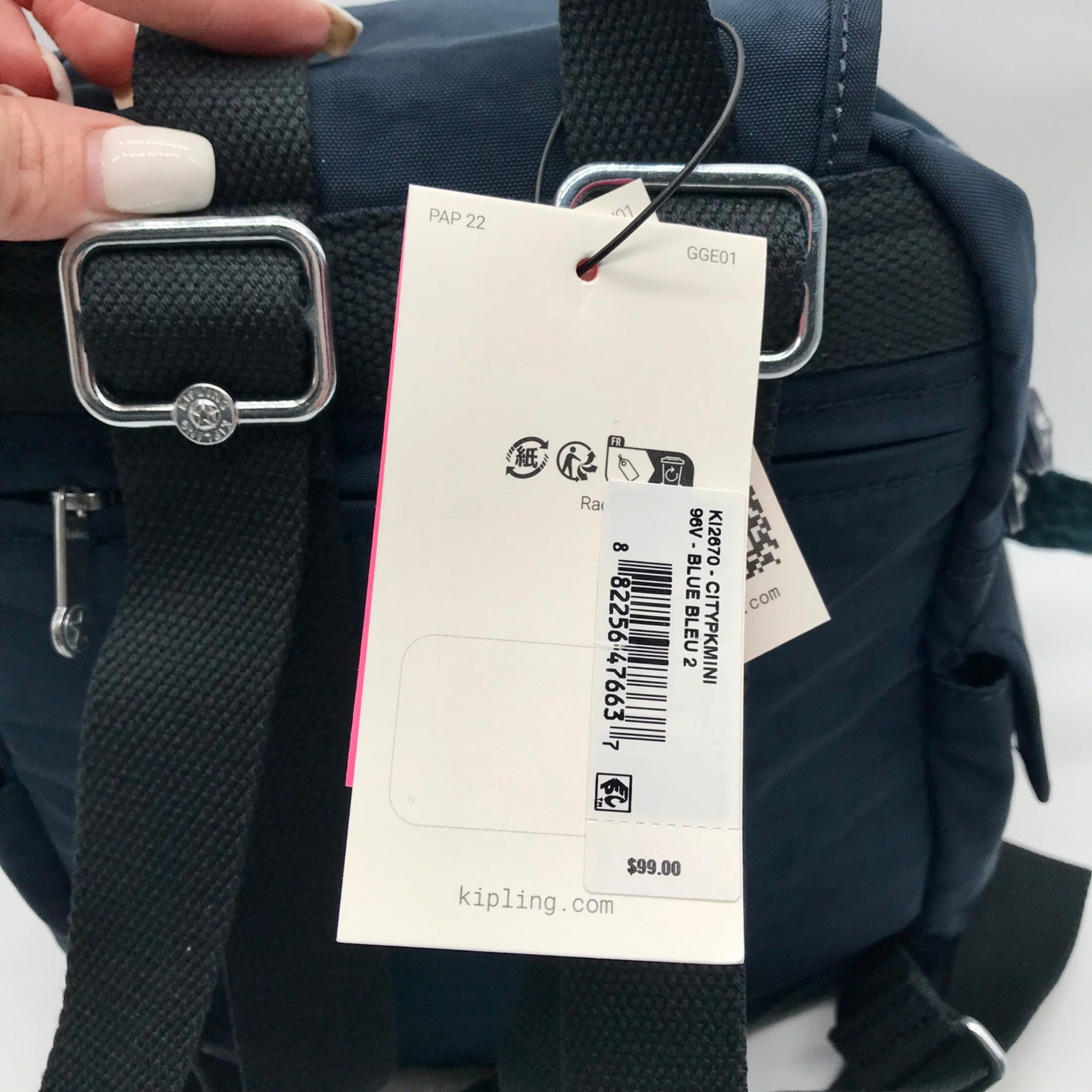 Kipling Blue Bleu 2 Nylon City Pack Backpack