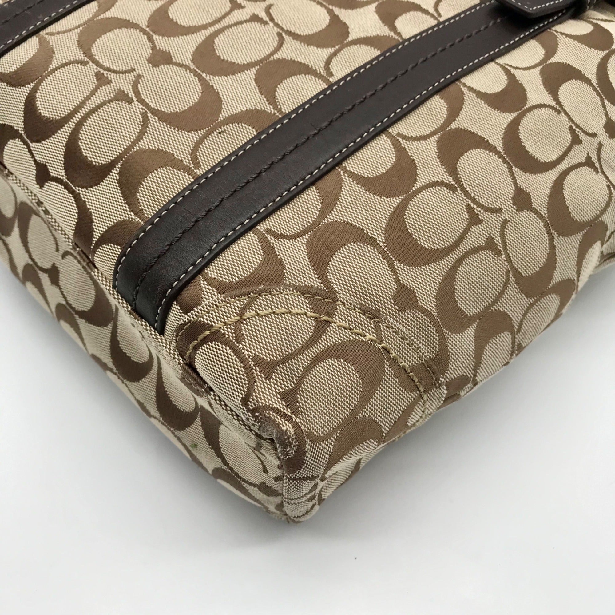 Coach Beige &amp; Brown Canvas Hampton Tote Bag F12645