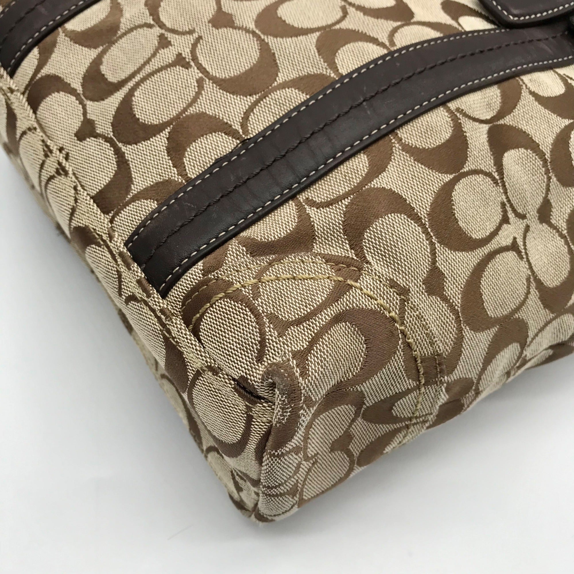 Coach Beige &amp; Brown Canvas Hampton Tote Bag F12645