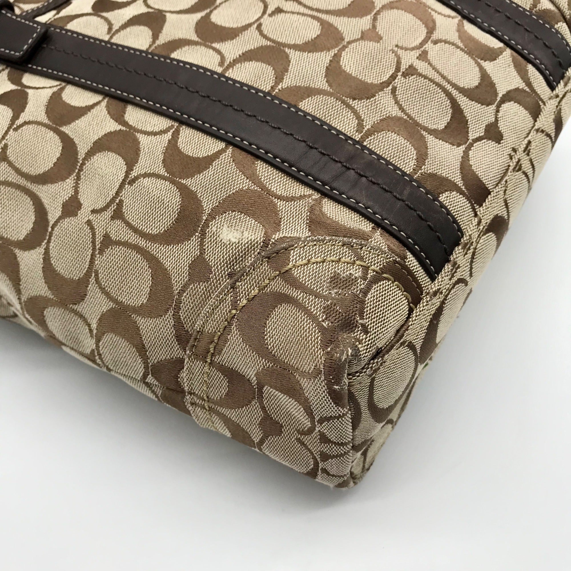 Coach Beige &amp; Brown Canvas Hampton Tote Bag F12645