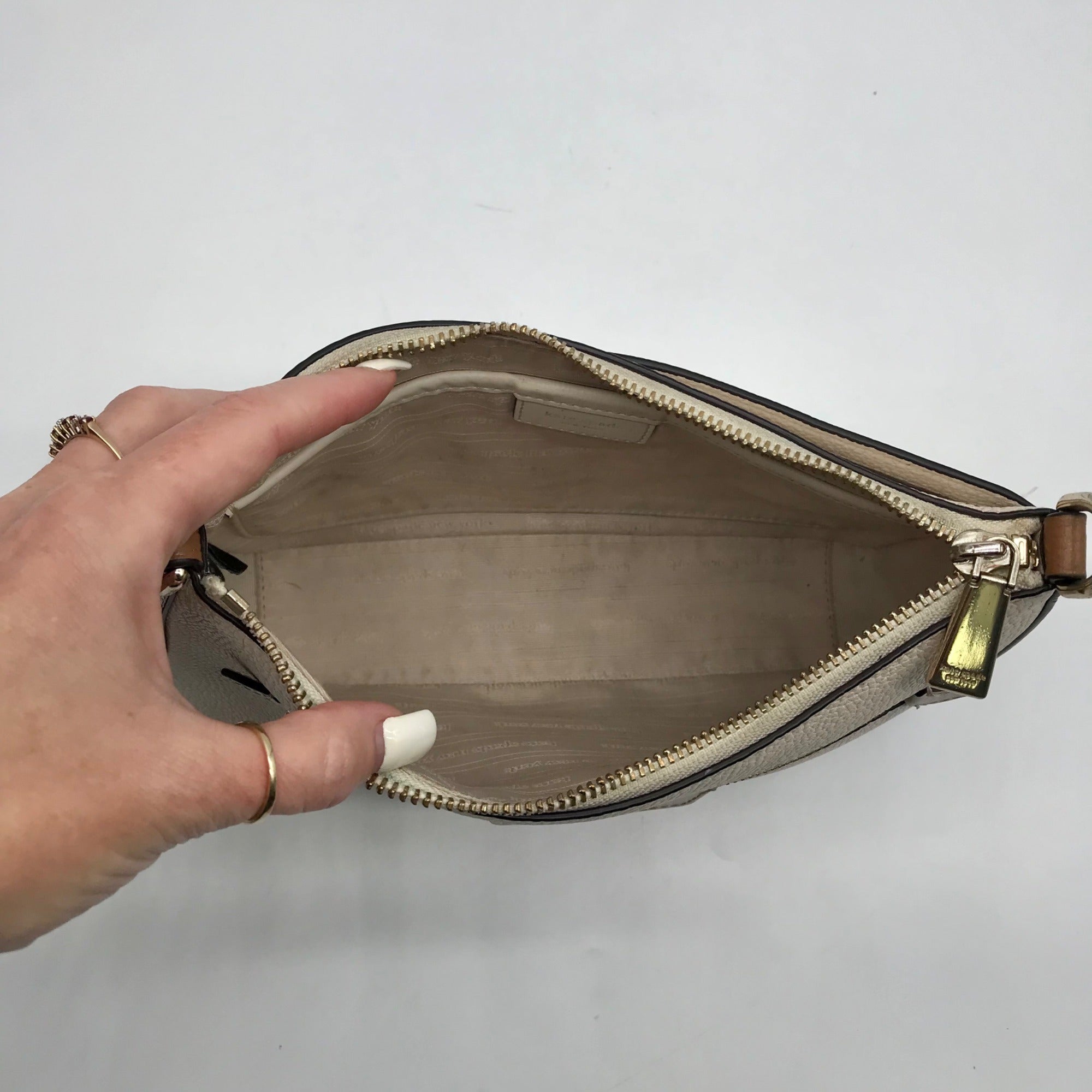 Kate Spade Beige And Brown Pebbled Leather Convertible Husdson Shoulder Bag