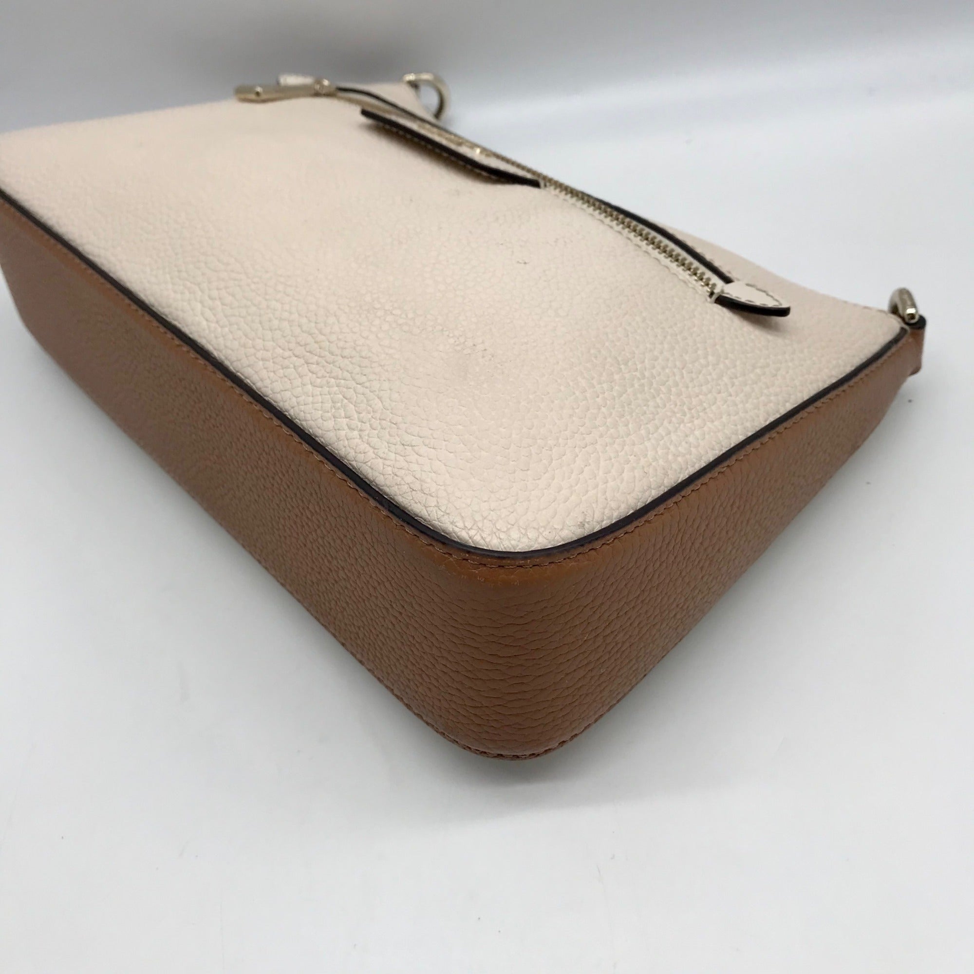 Kate Spade Beige And Brown Pebbled Leather Convertible Husdson Shoulder Bag