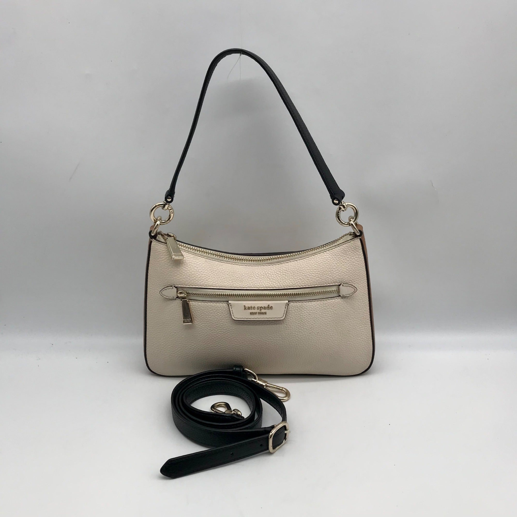 Kate Spade Beige And Brown Pebbled Leather Convertible Husdson Shoulder Bag