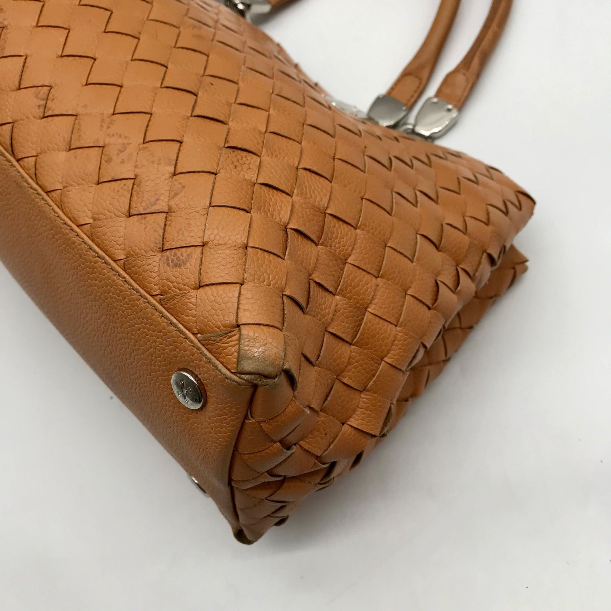 Cole Haan Camel Woven Leather Satchel Bag