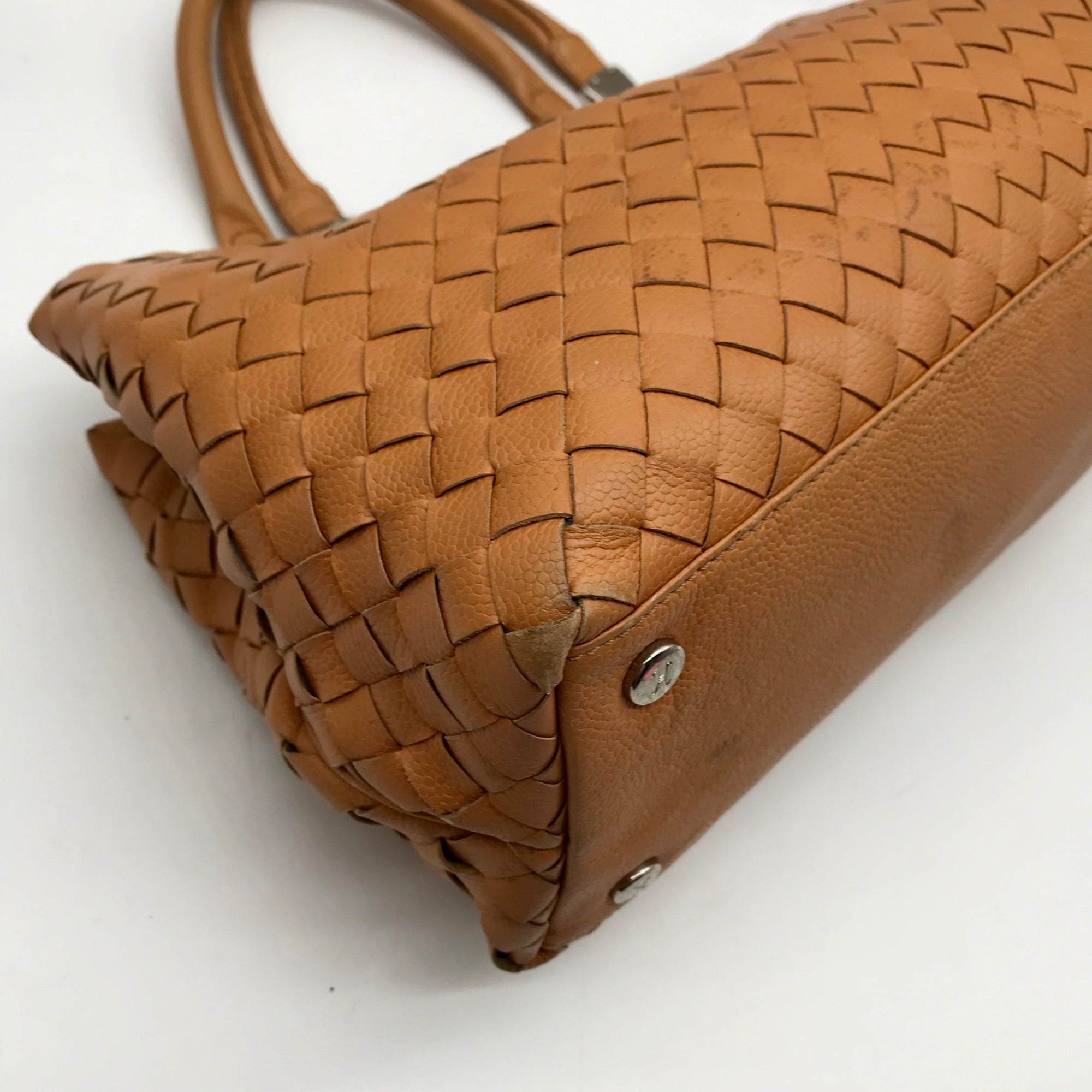 Cole Haan Camel Woven Leather Satchel Bag