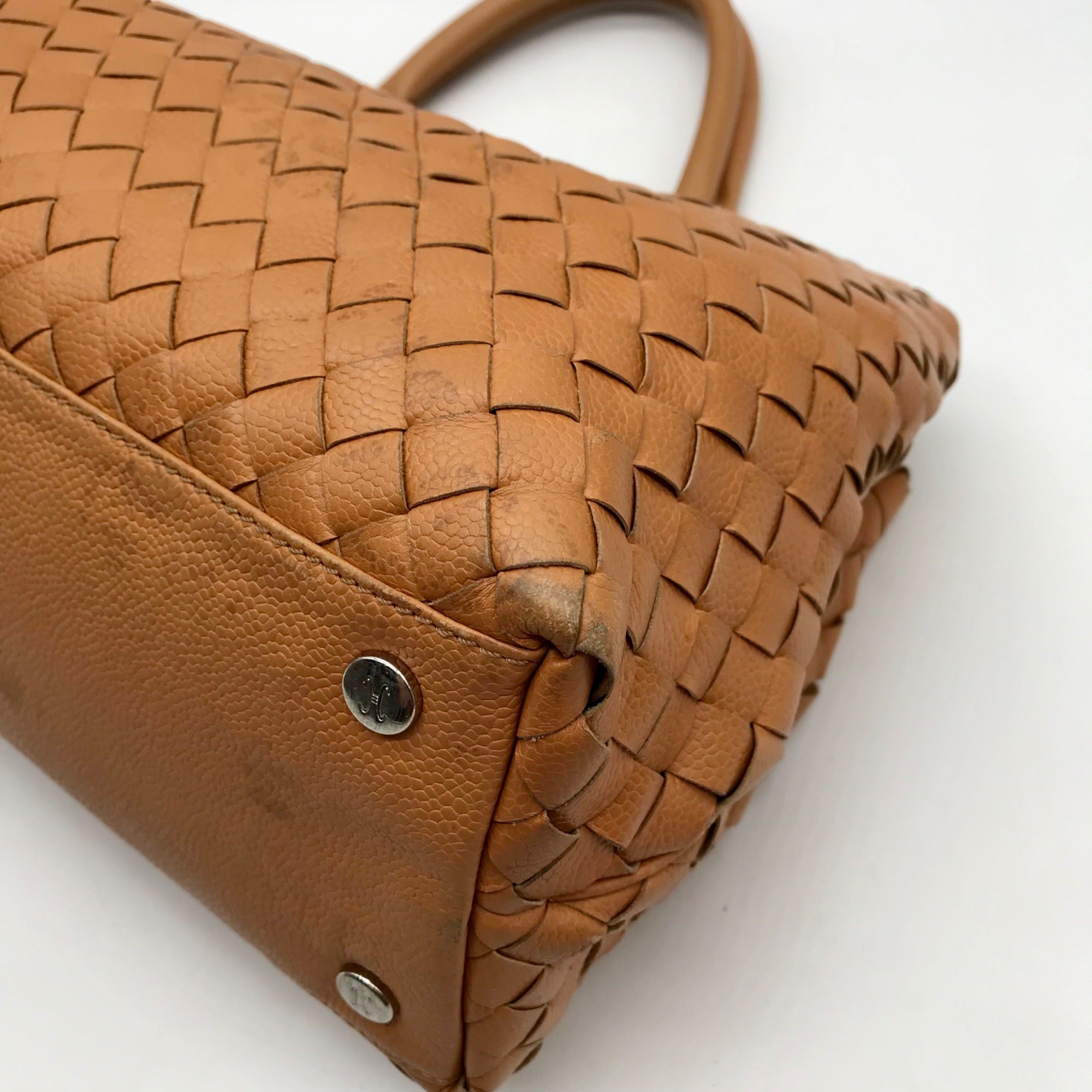 Cole Haan Camel Woven Leather Satchel Bag