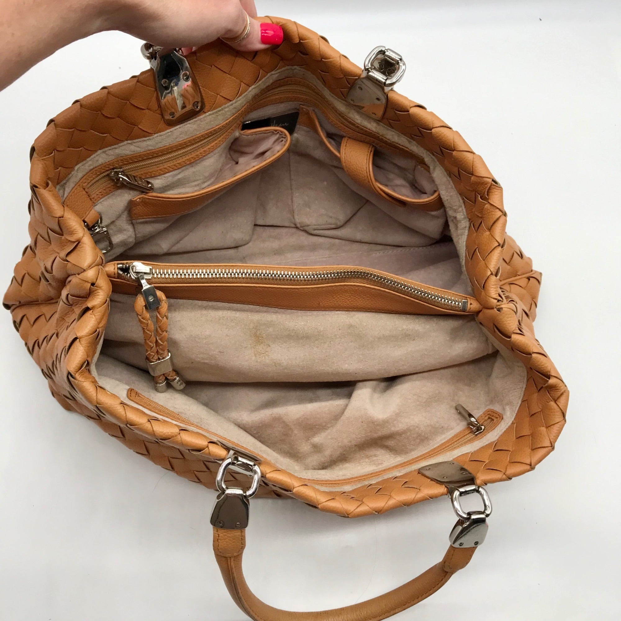 Cole Haan Camel Woven Leather Satchel Bag