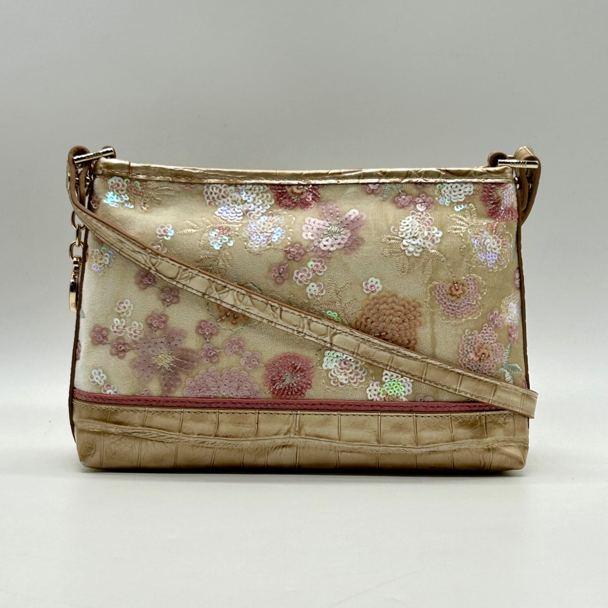 Brahmin Metallic Floral Embroidered And Croc-Embossed Shoulder Bag
