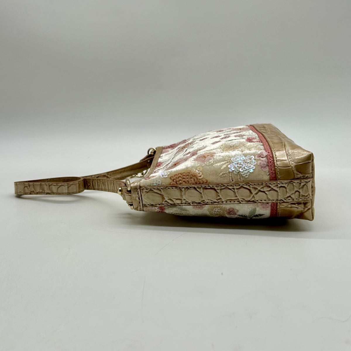 Brahmin Metallic Floral Embroidered And Croc-Embossed Shoulder Bag