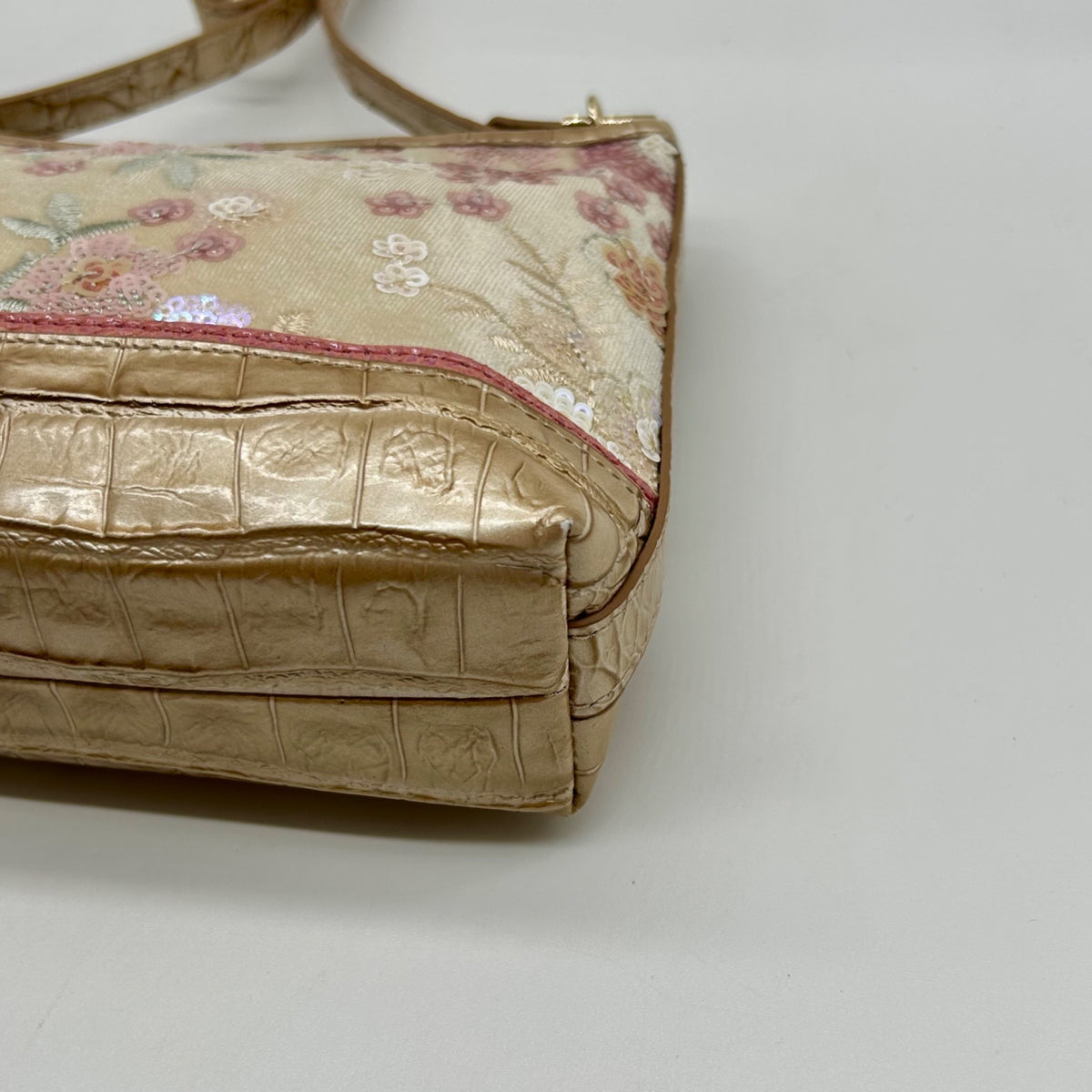 Brahmin Metallic Floral Embroidered And Croc-Embossed Shoulder Bag