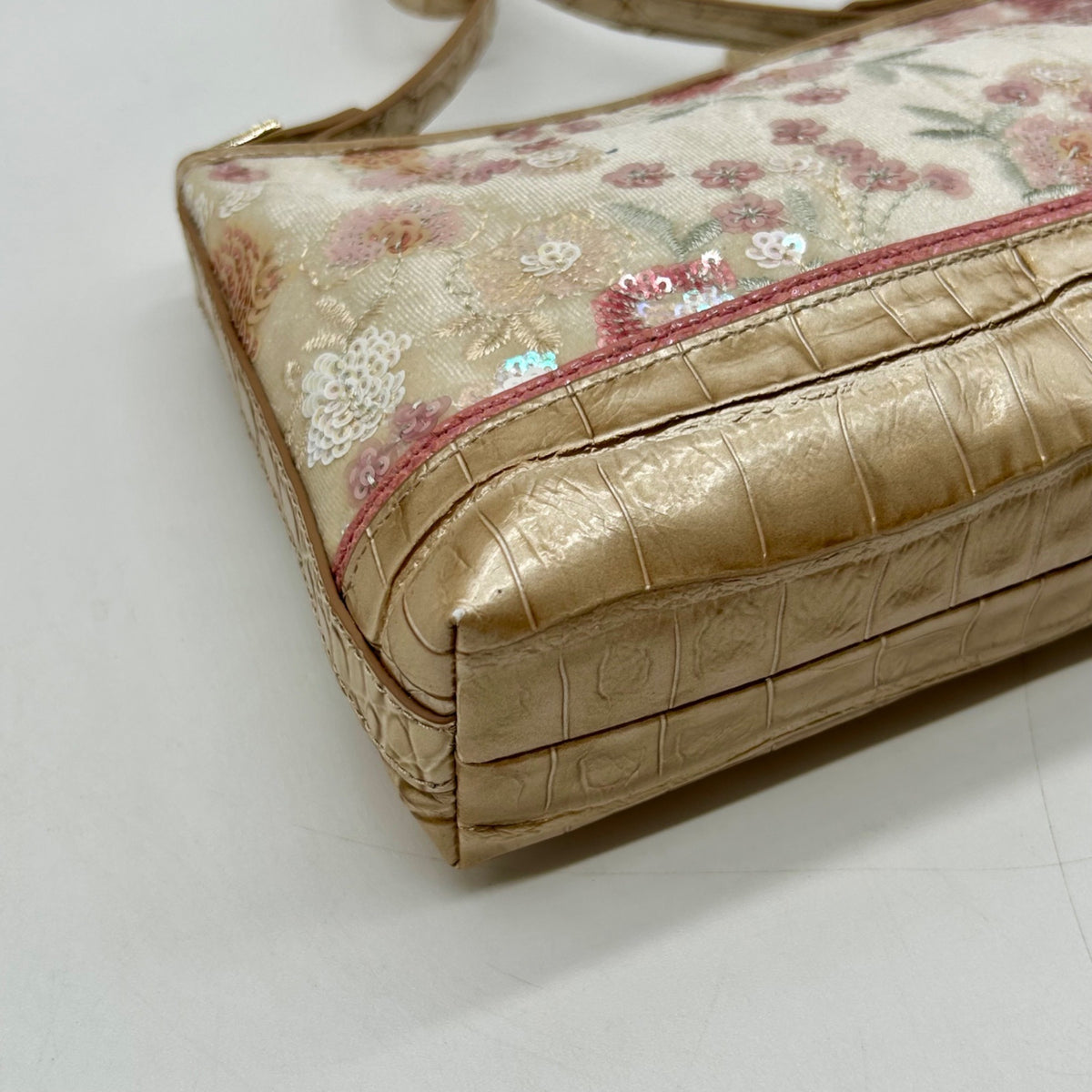 Brahmin Metallic Floral Embroidered And Croc-Embossed Shoulder Bag