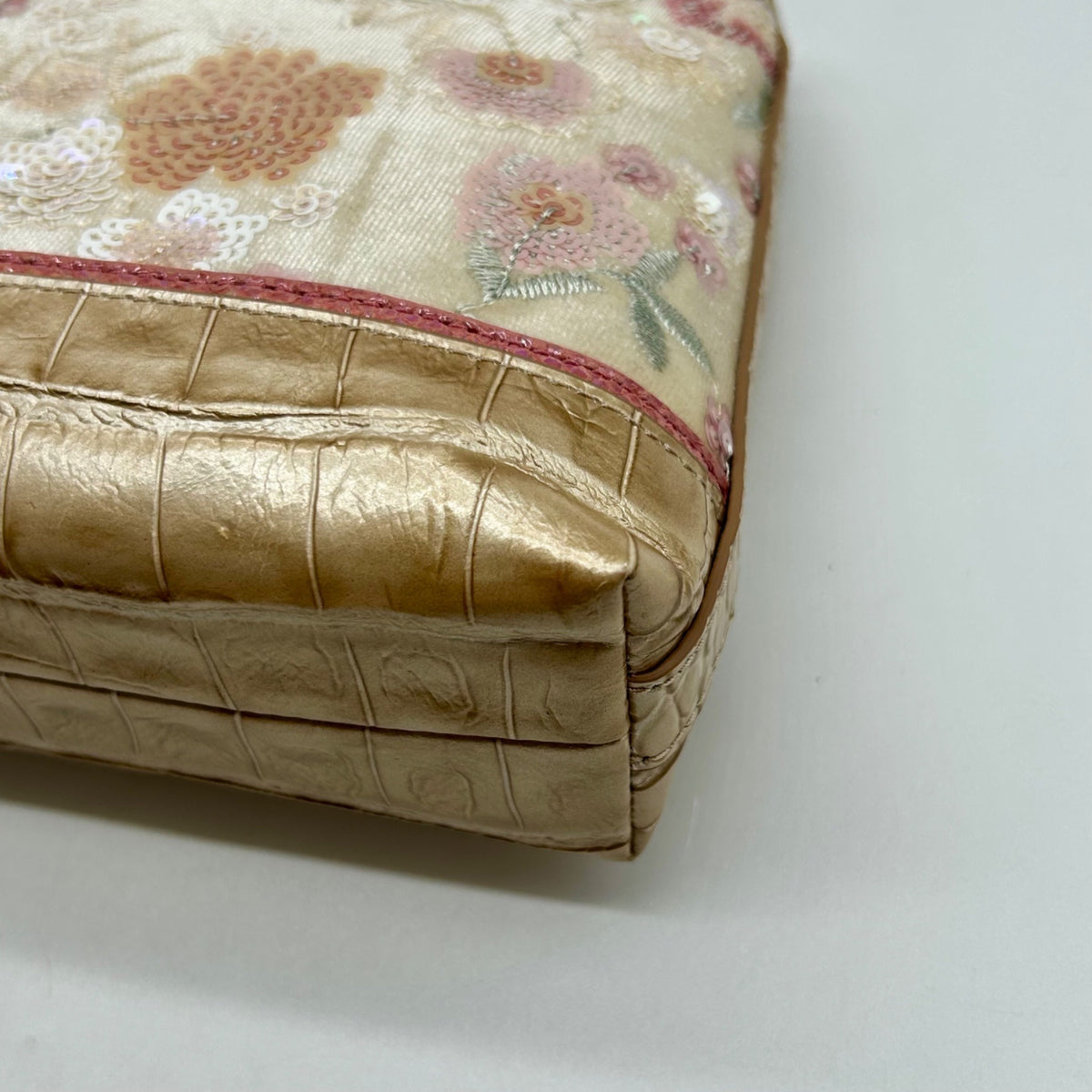 Brahmin Metallic Floral Embroidered And Croc-Embossed Shoulder Bag