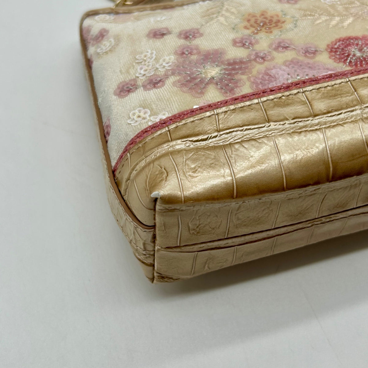 Brahmin Metallic Floral Embroidered And Croc-Embossed Shoulder Bag