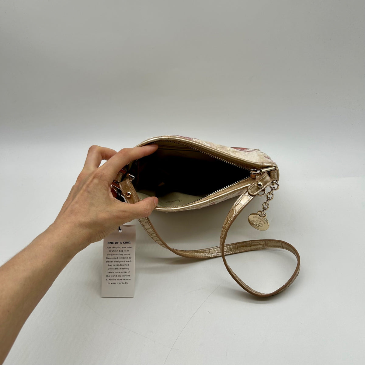 Brahmin Metallic Floral Embroidered And Croc-Embossed Shoulder Bag