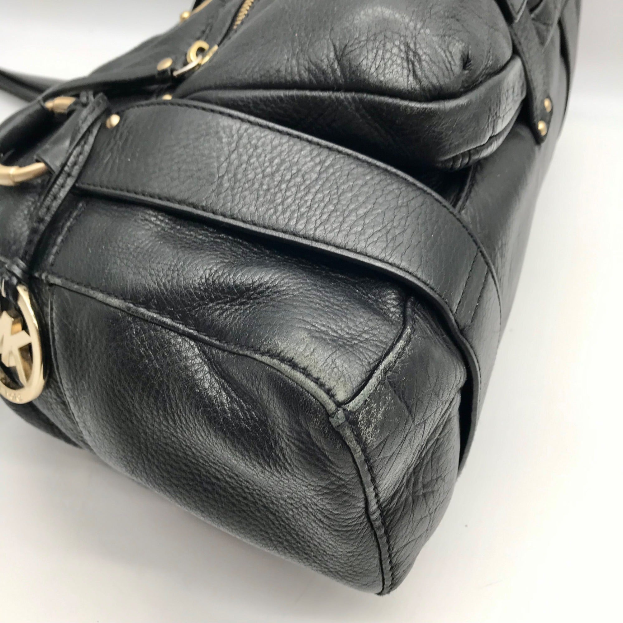 Michael Kors Black Leather Gold Accent Shoulder Bag