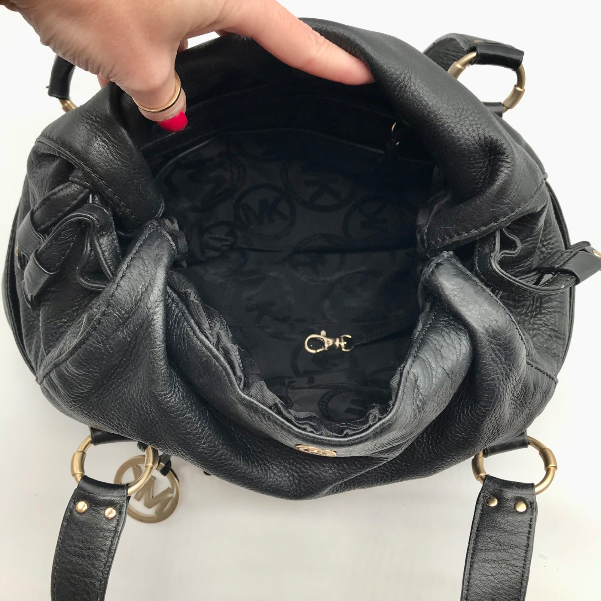 Michael Kors Black Leather Gold Accent Shoulder Bag