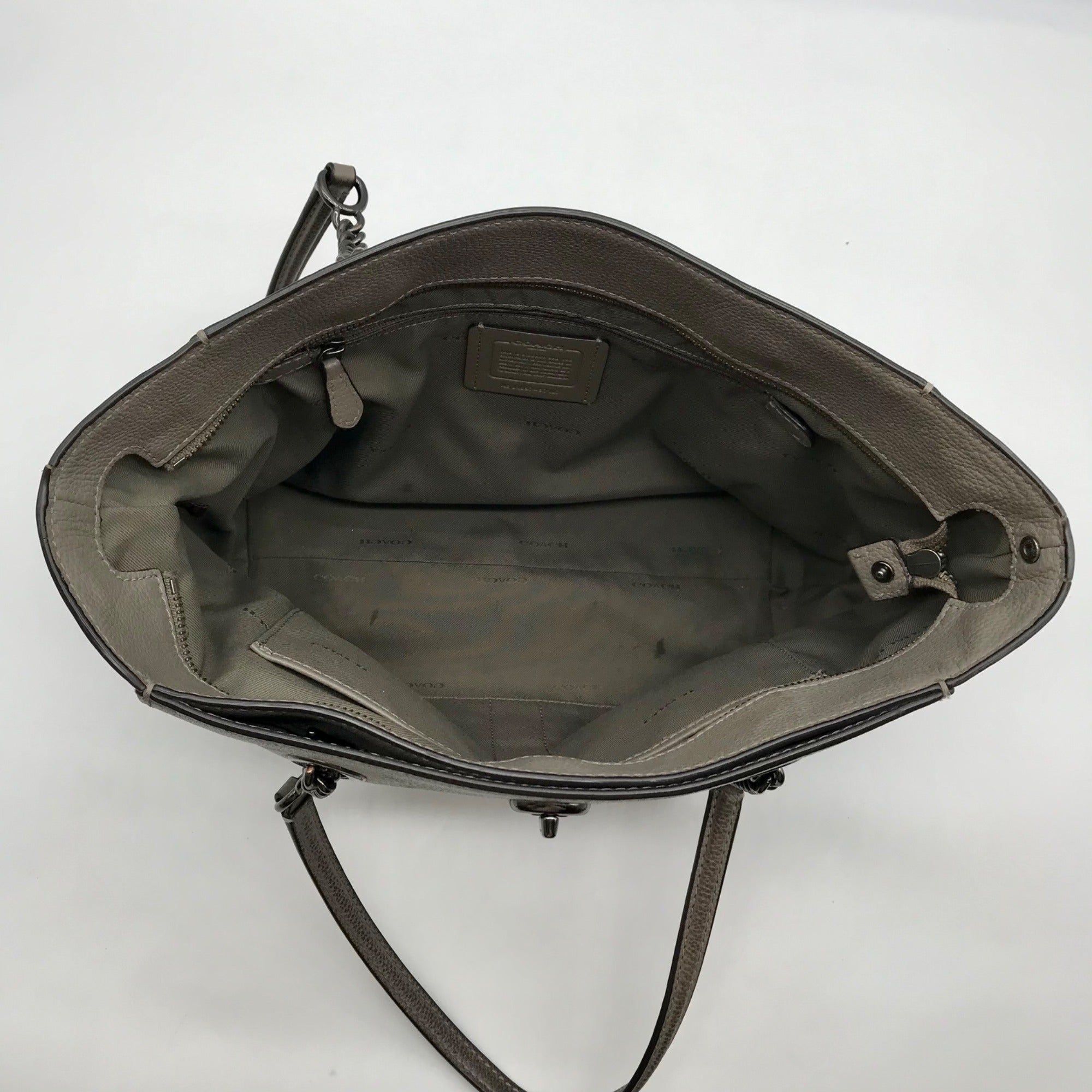 Coach Gray Pebbled Leather Turnlock Chain Tote Bag 57107