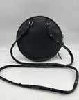 Bandolier Black Leather Mini Round Crossbody Bag