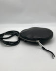 Bandolier Black Leather Mini Round Crossbody Bag