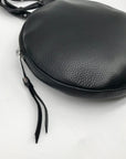 Bandolier Black Leather Mini Round Crossbody Bag