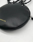 Bandolier Black Leather Mini Round Crossbody Bag