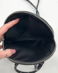 Bandolier Black Leather Mini Round Crossbody Bag