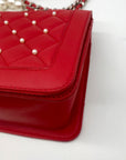 Badgley Mischka Red Quilted Faux Leather And Pearl Crossbody