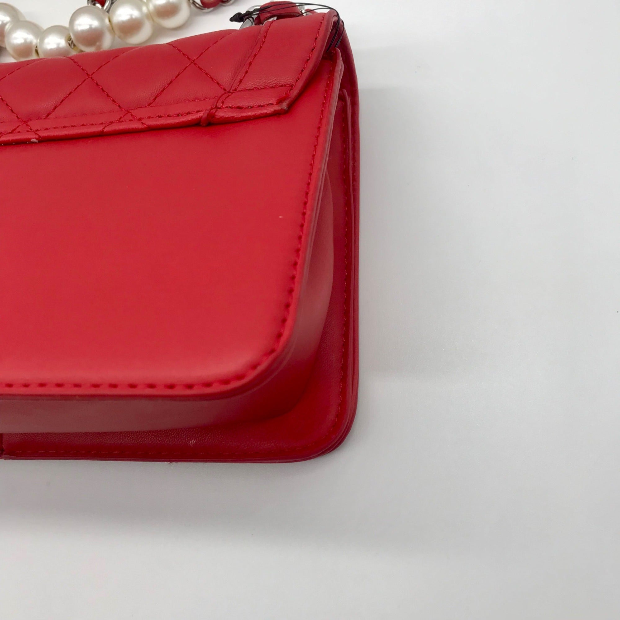 Badgley Mischka Red Quilted Faux Leather And Pearl Crossbody
