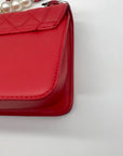 Badgley Mischka Red Quilted Faux Leather And Pearl Crossbody