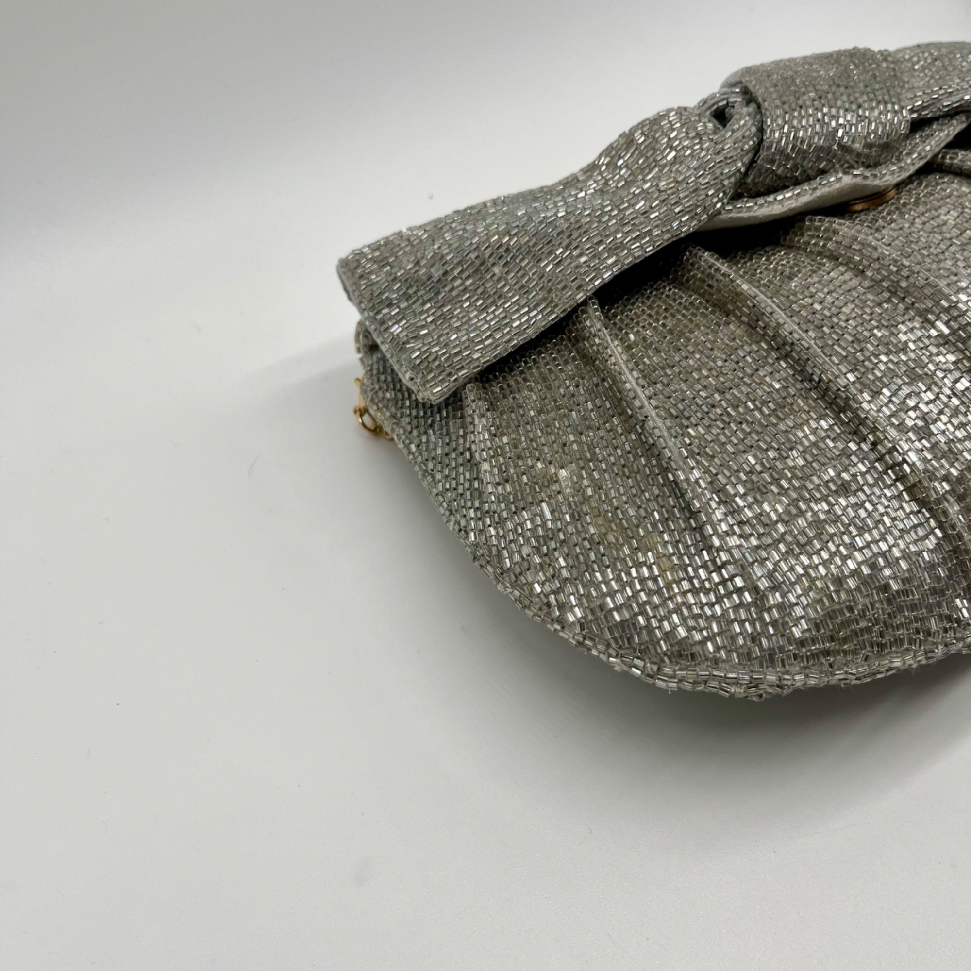 MMS Brands Silver Beaded Clutch Bag