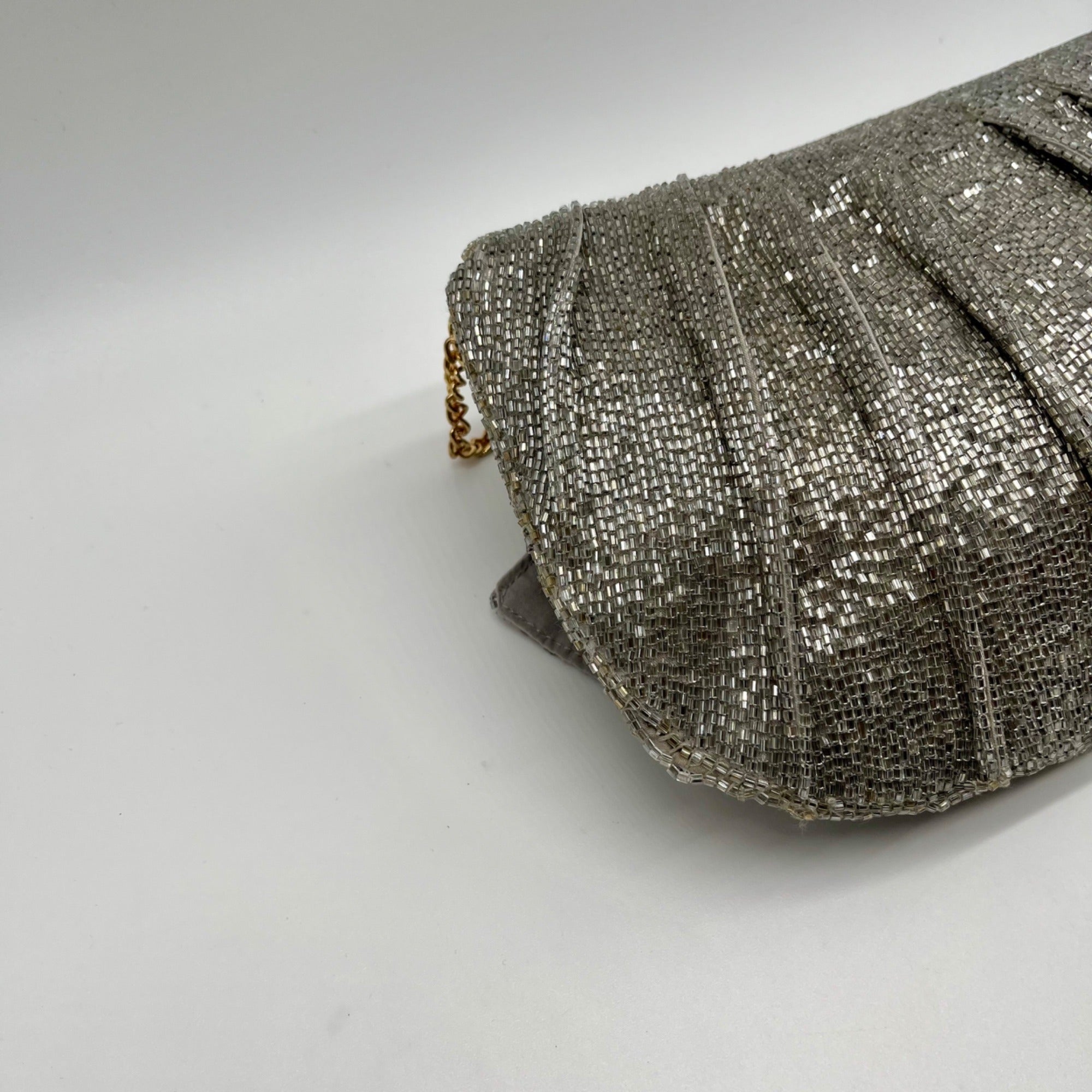 MMS Brands Silver Beaded Clutch Bag