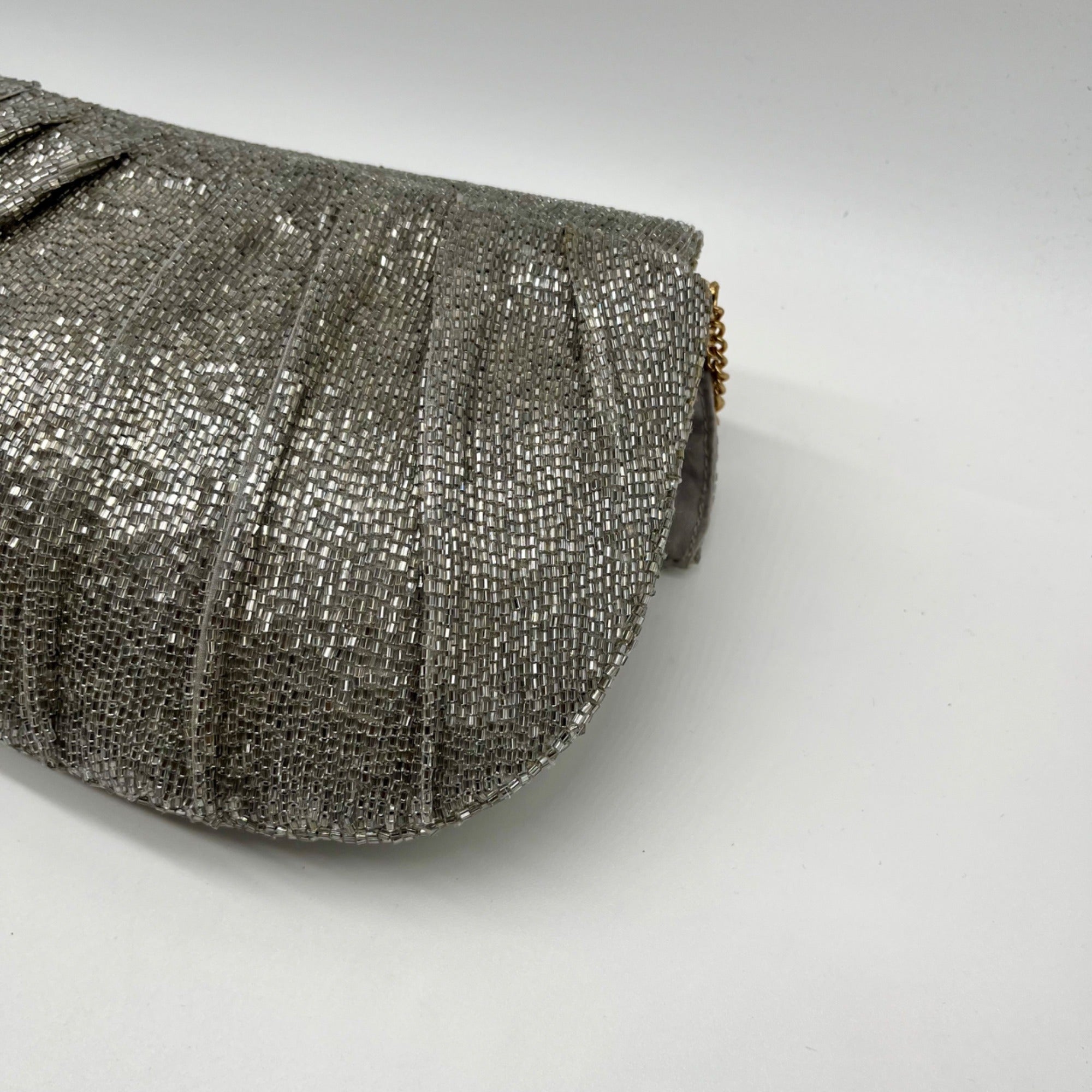 MMS Brands Silver Beaded Clutch Bag